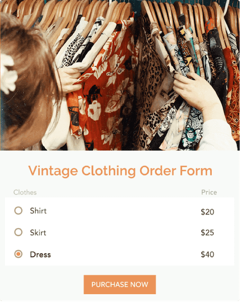 Jotform Vintage Clothing order Form