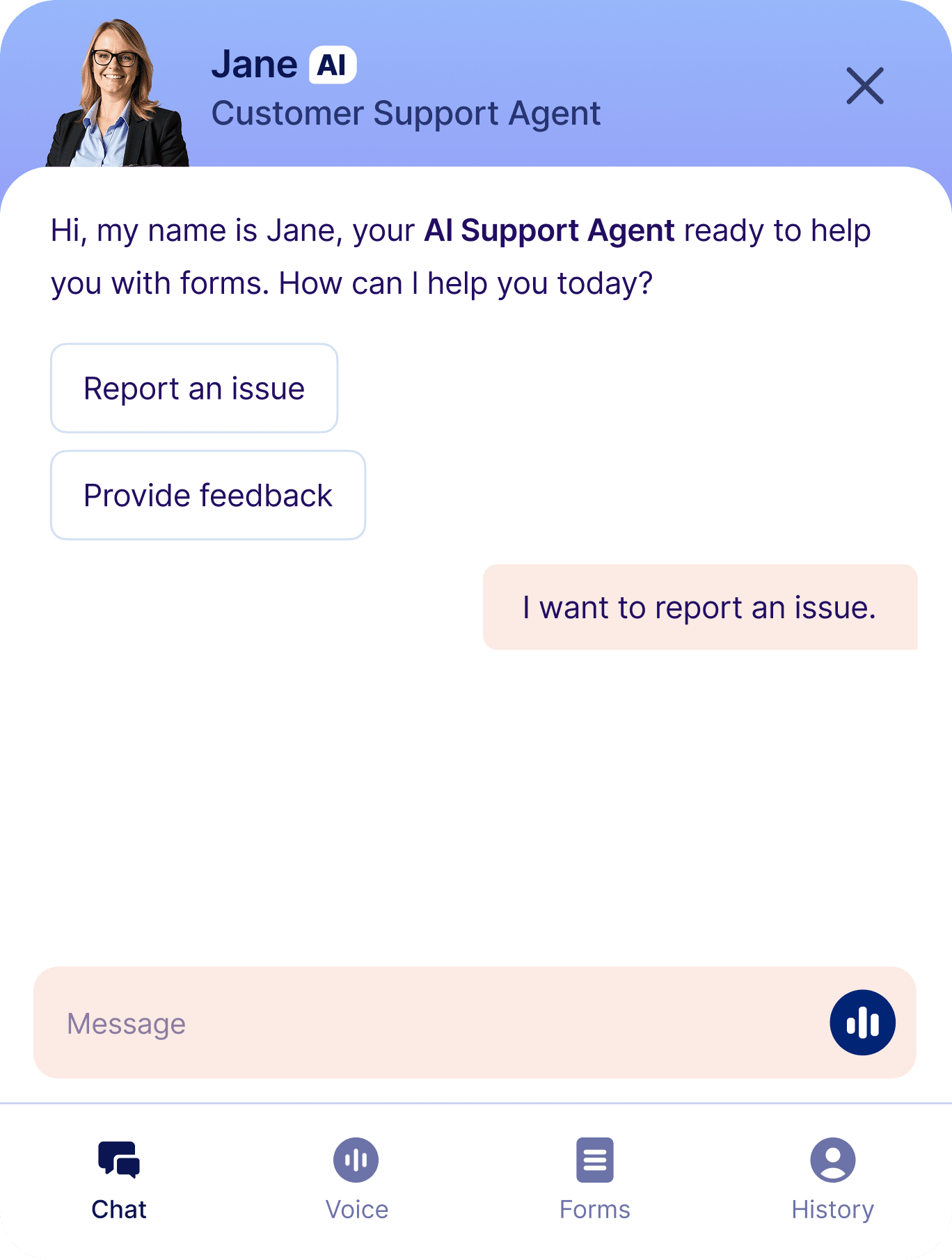 Jotform AI Chatbot screen that has conversation with customer and real estate AI agent