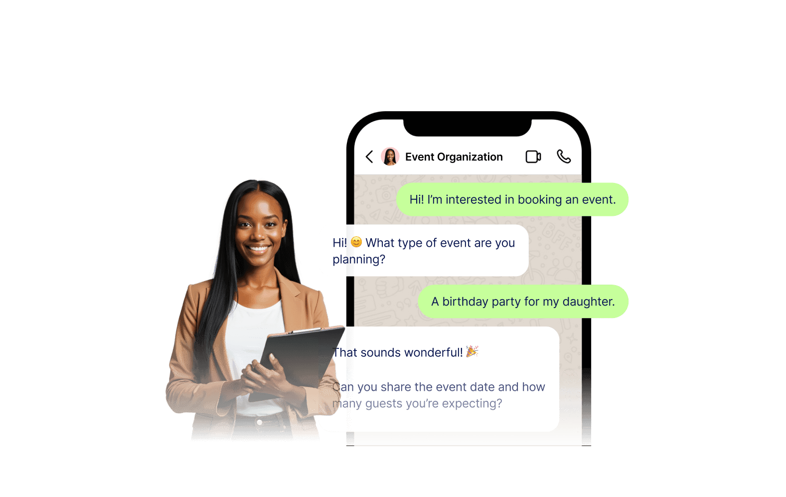 Event organization AI Agents WhatsApp conversation screen