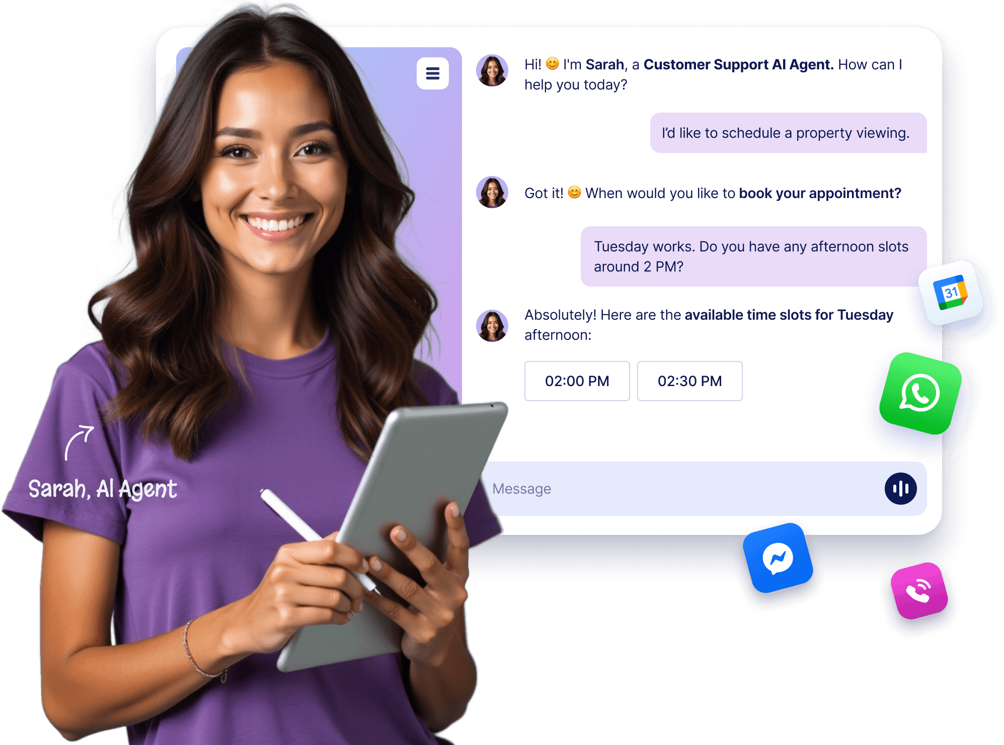 Jotform AI agent chat screen showing appointment scheduling scenario