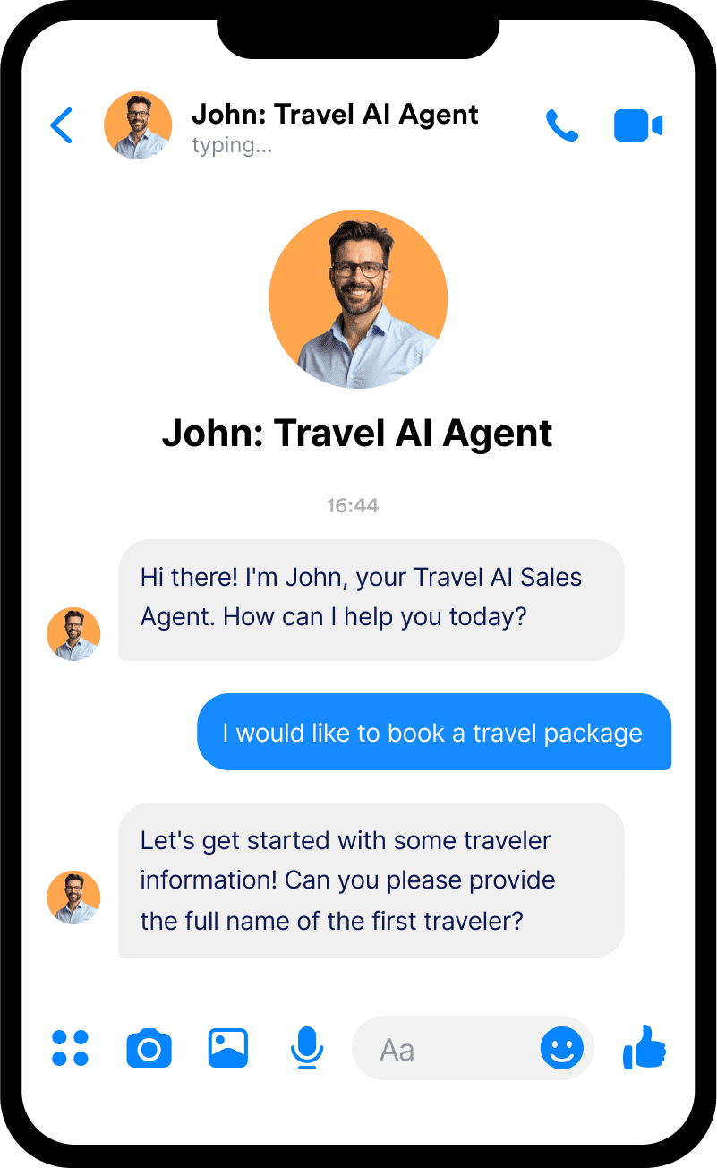 Facebook Messenger chat screen with an AI Camp Director