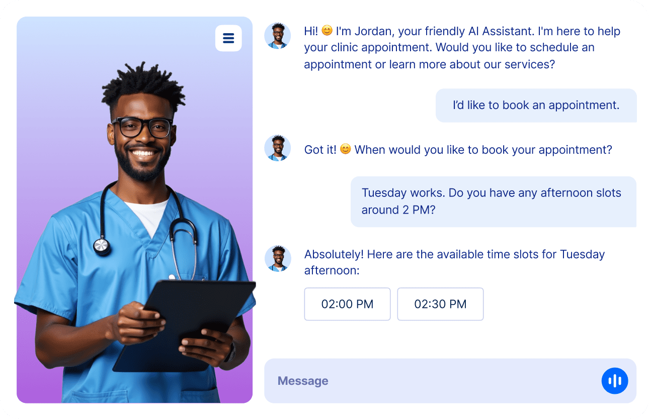 AI Agents Standalone chat screen that shows a doctor appointment