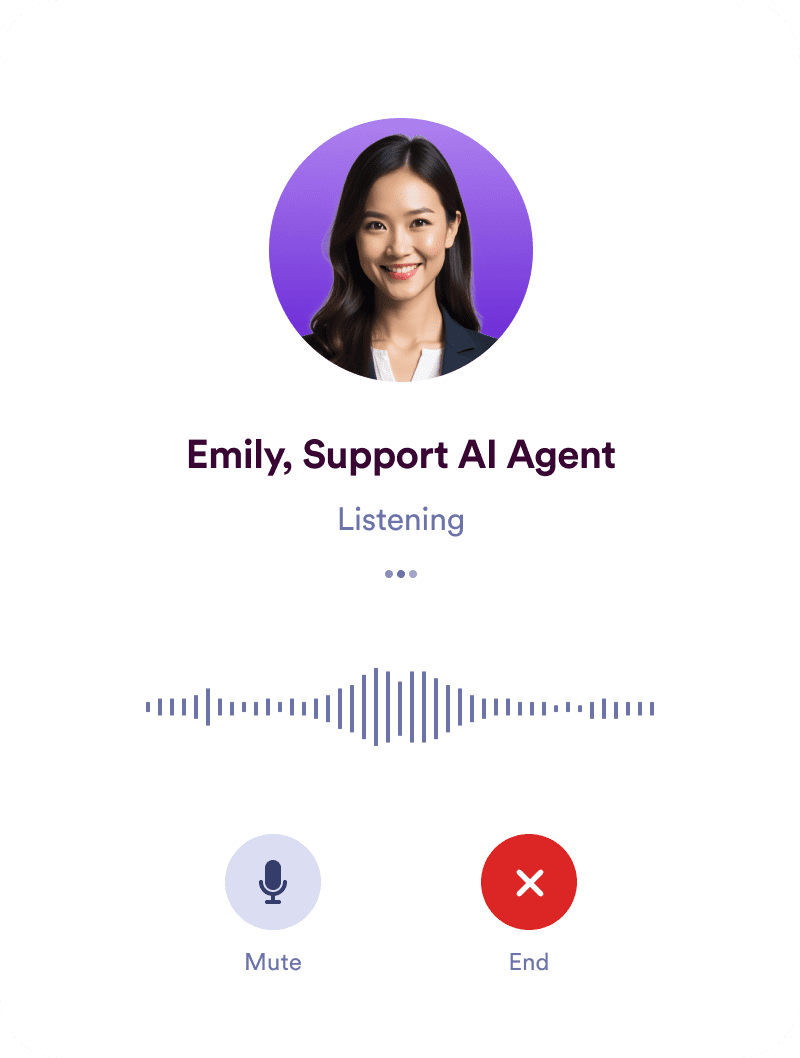 Voice agent screen with an AI Support Agent