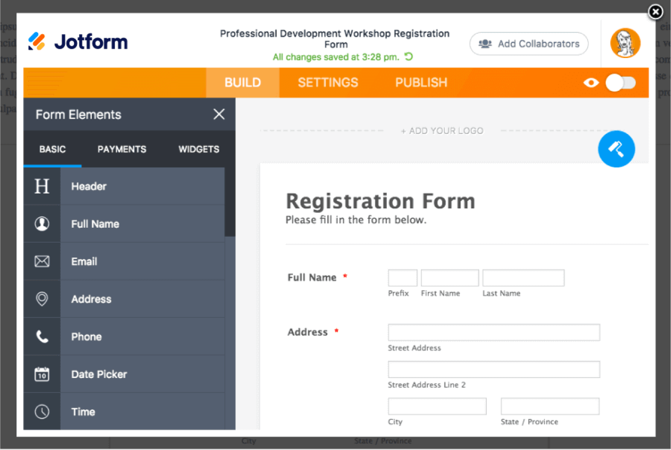 Online forms built by Jotform