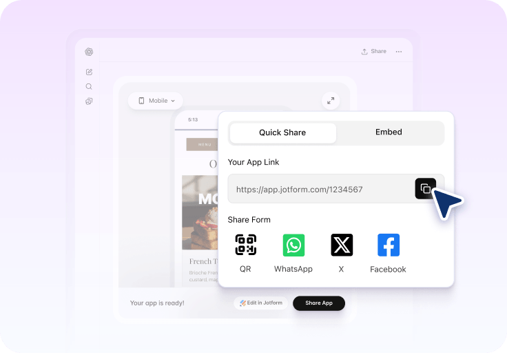 Customize and share a Jotform App
