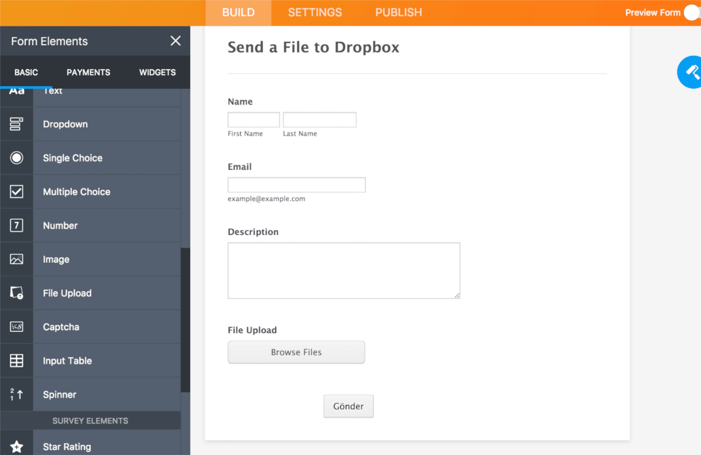 1. Create an Upload form first.