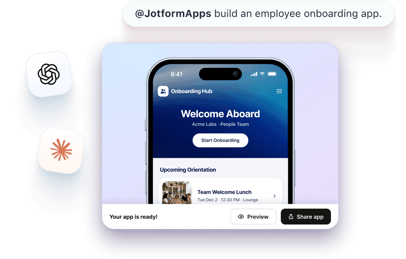 Employee onboarding app created with Jotform App Builder in ChatGPT and Claude
