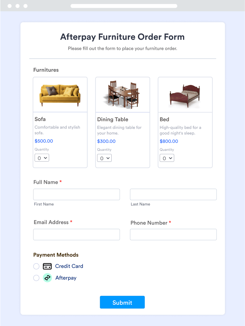 Create an Afterpay payment or order form with Jotform’s Afterpay