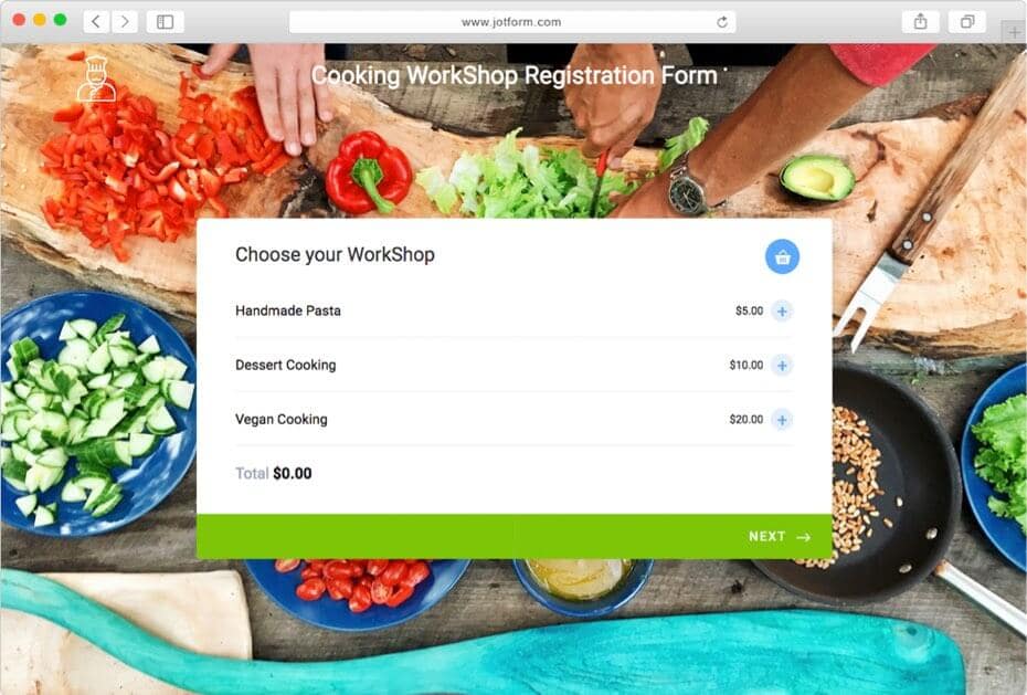 Cooking Workshop Registration Form Paypal Standard 