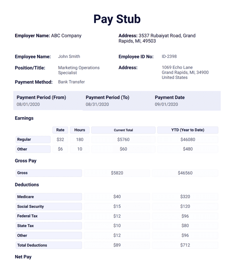 Fillable Free Pay Stub PDF Template