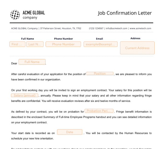 Job Confirmation Letter