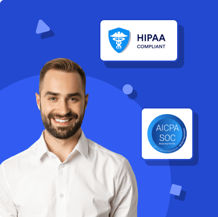 Smiling man in front of HIPAA badge