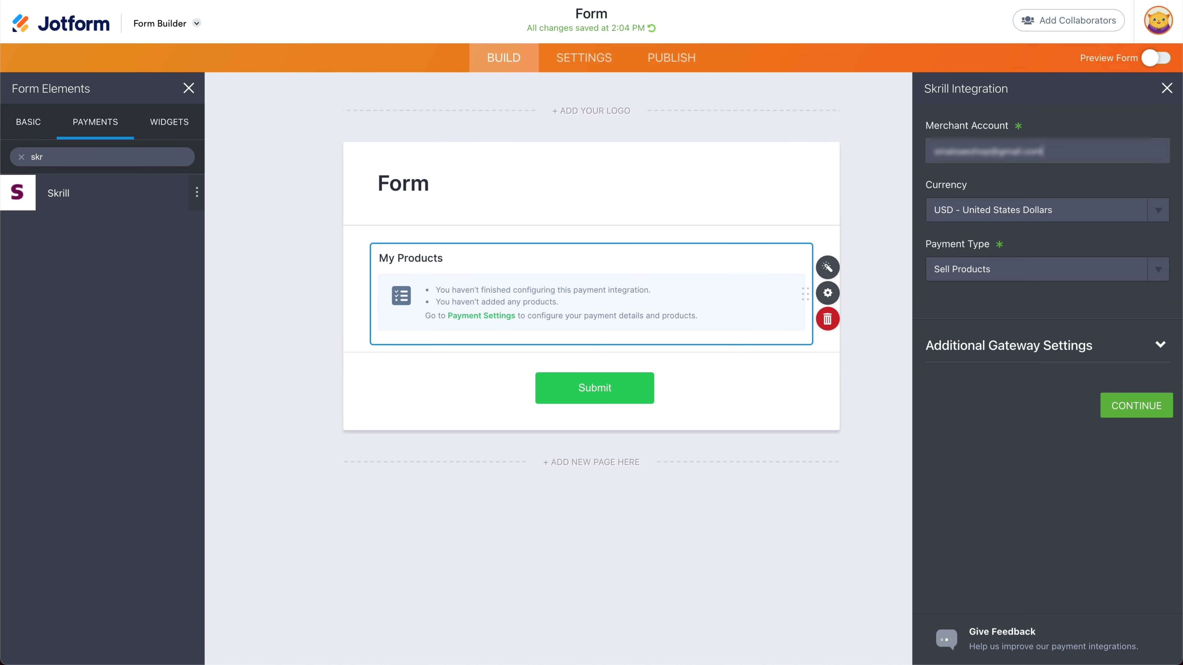 How to collect Skrill payments with Jform