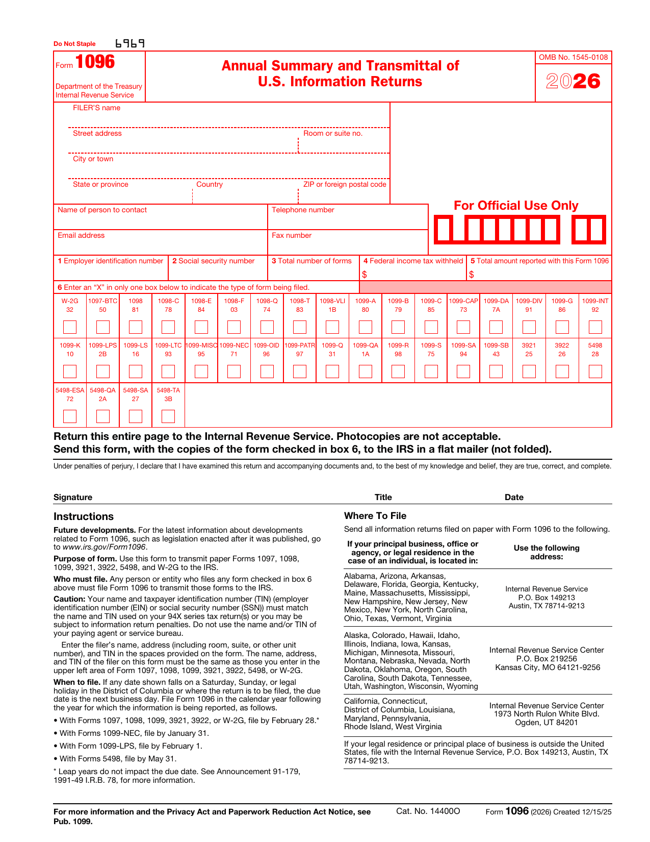 1096 Form