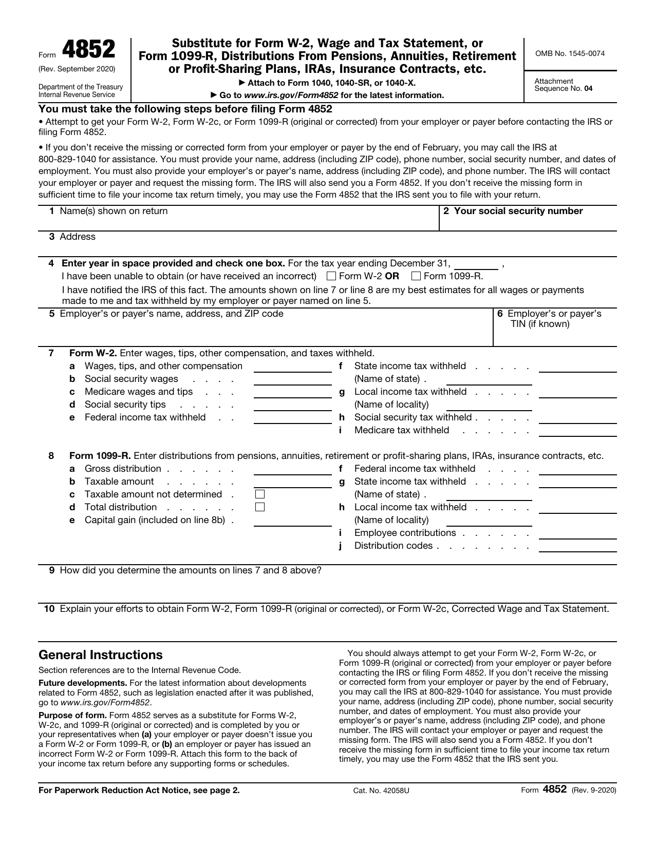 4852 Form