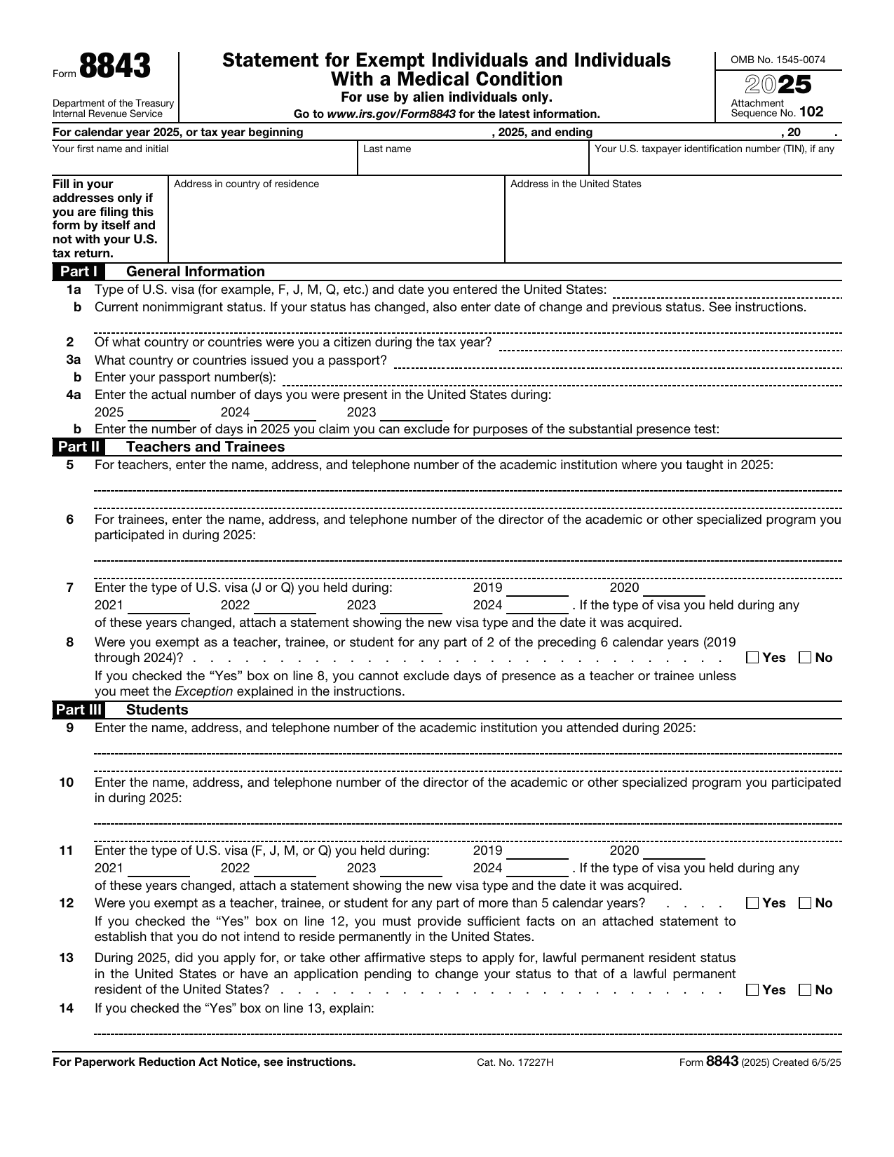 8843 Form