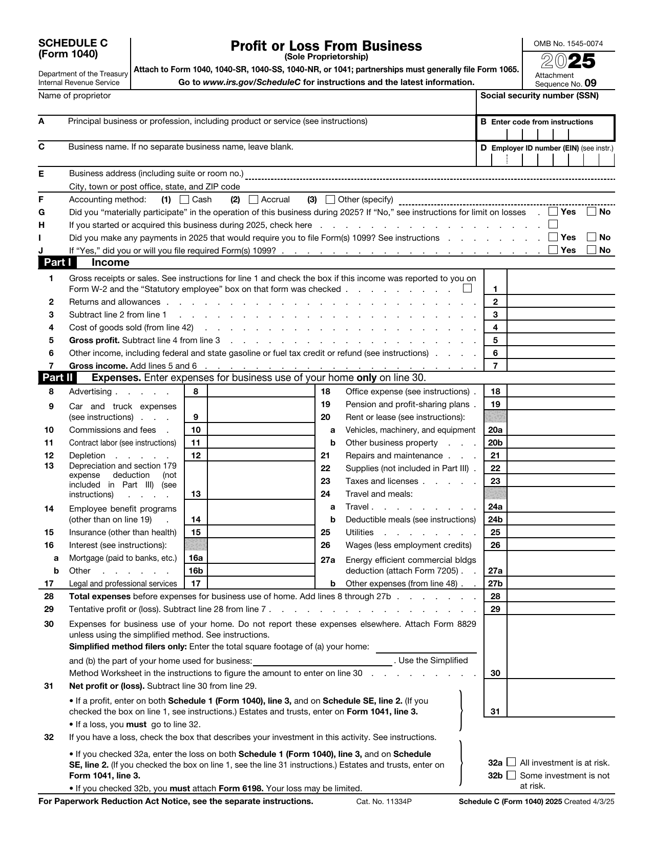Schedule C Form