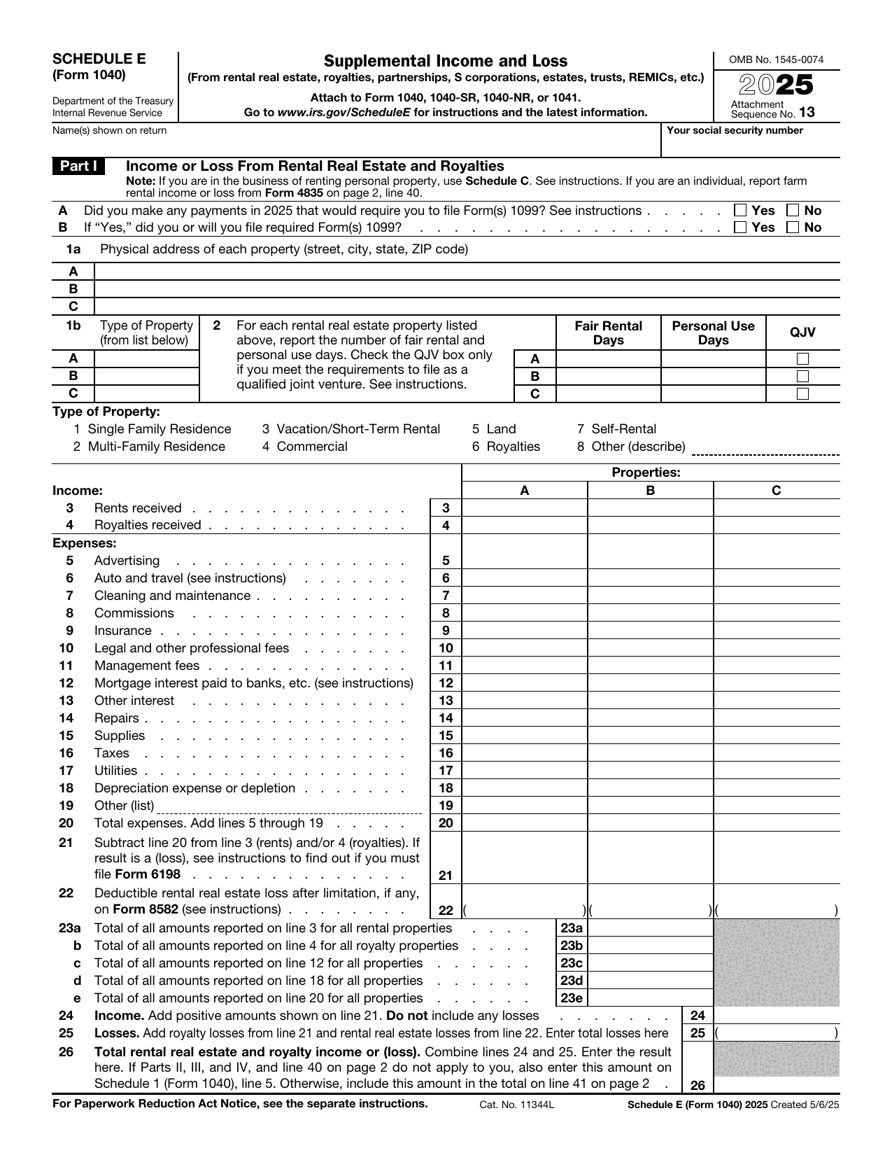Schedule E Form