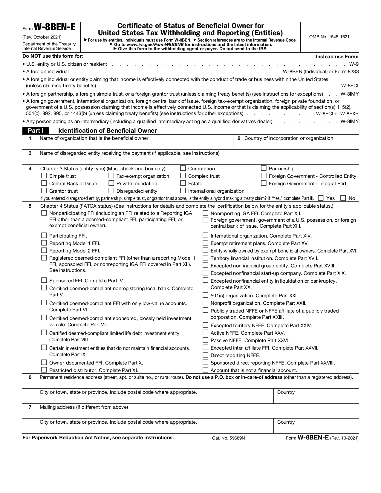 W-8BEN-E Form