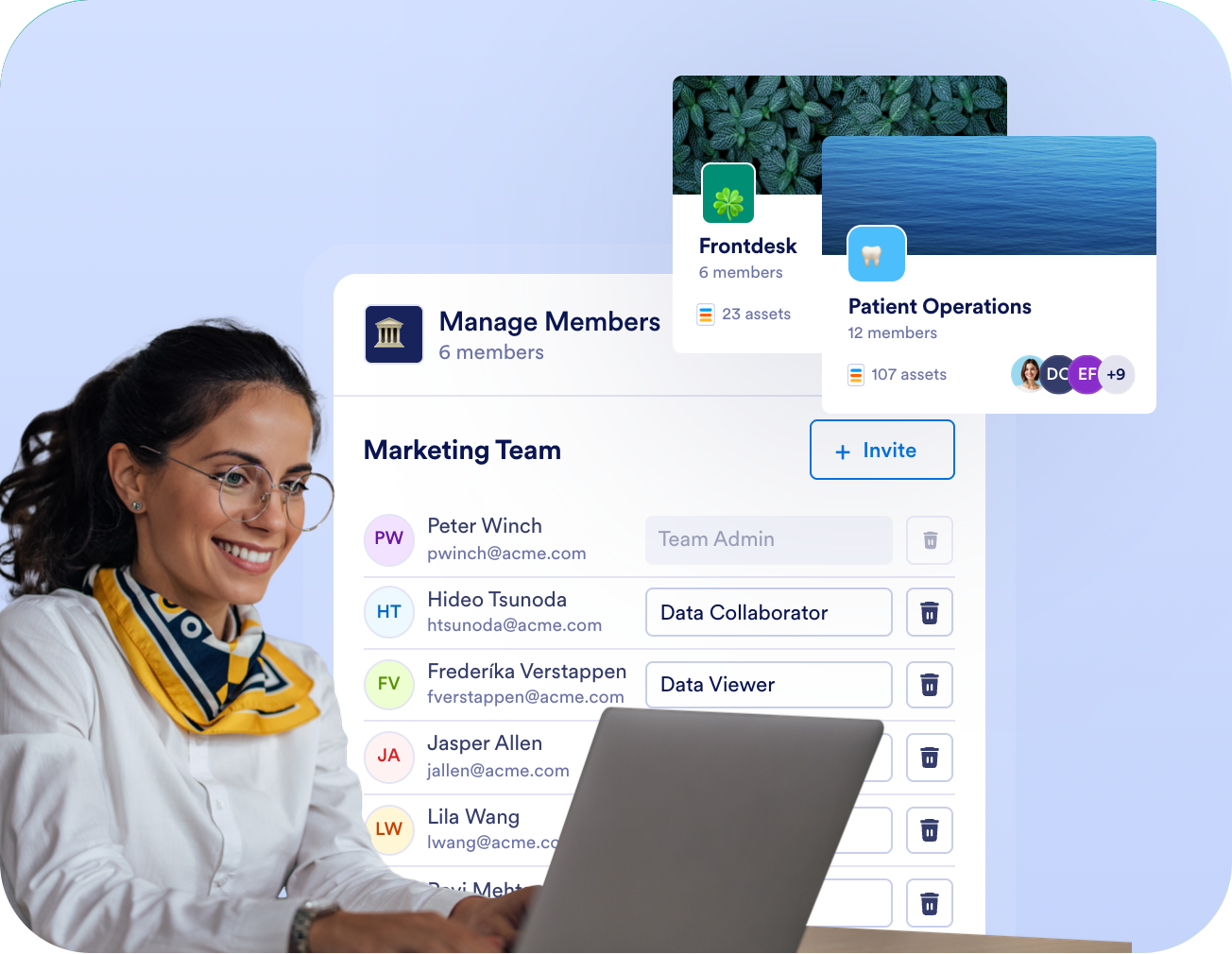 Manage team members and role-based access across shared workspaces