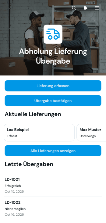 Abhol- und Lieferübergabe-App