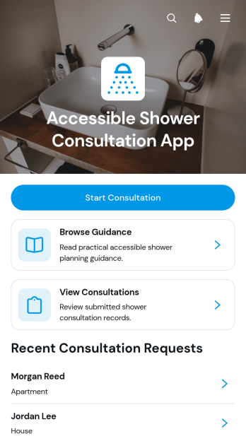 Accessible Shower Consultation App Template