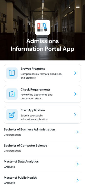 Admissions Information Portal App Template