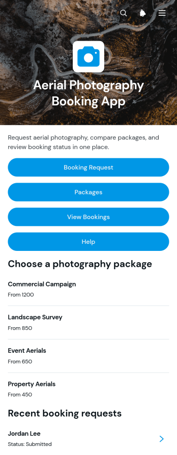 Aerial Photography Booking App Template