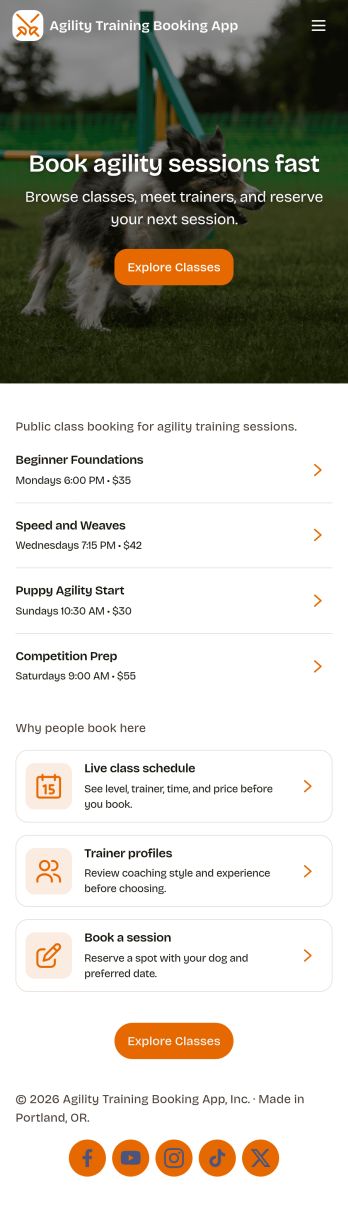 Agility Training Booking App Template