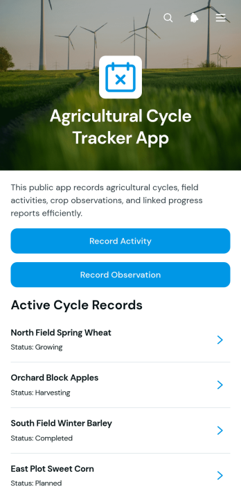 Agricultural Cycle Tracker App Template