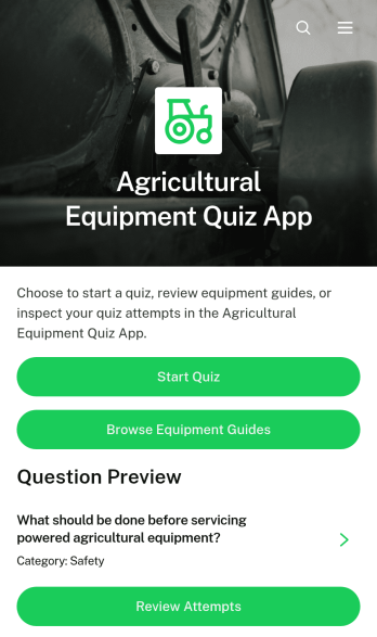 Agricultural Equipment Quiz App Template