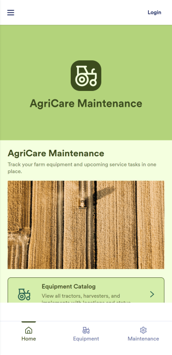 Agriculture Equipment Maintenance Software App Template