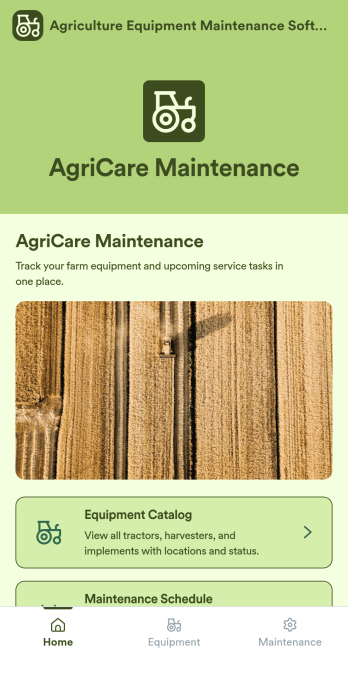 Agriculture Equipment Maintenance Software App Template