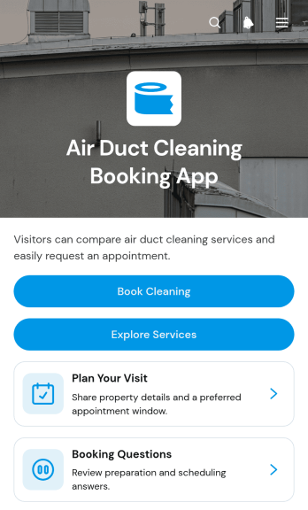 Air Duct Cleaning Booking App Template