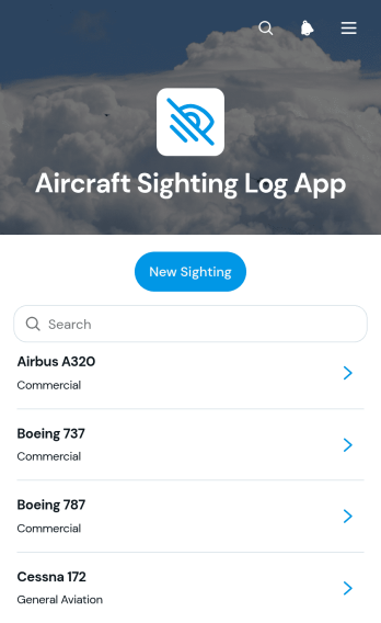 Aircraft Sighting Log App Template