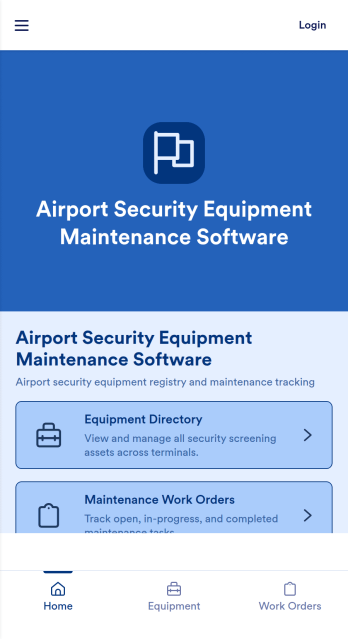 Airport Security Equipment Maintenance Software App Template