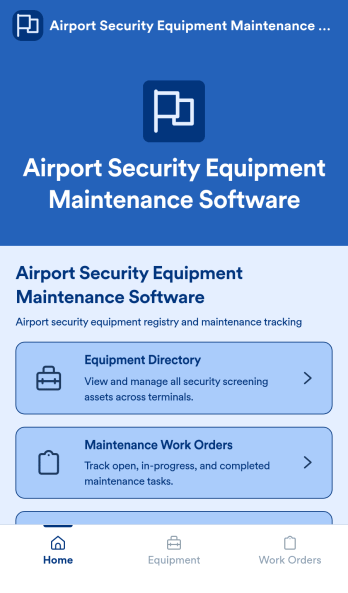 Airport Security Equipment Maintenance Software App Template