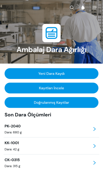 Ambalaj Dara Ağırlığı Uygulama Șablonu