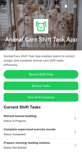 Animal Care Shift Task App Template