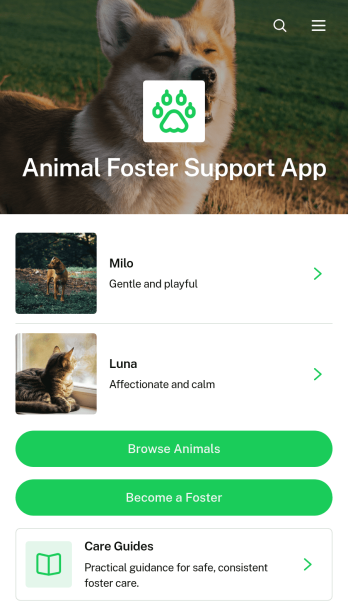 Animal Foster Support App Template