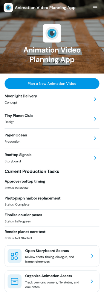 Animation Video Planning App Template