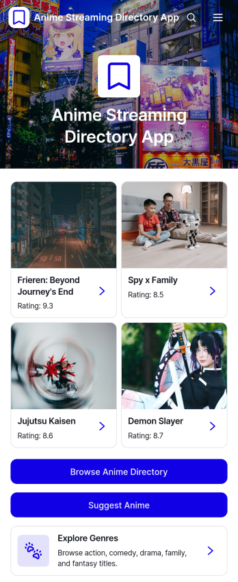Anime Streaming Directory App Template