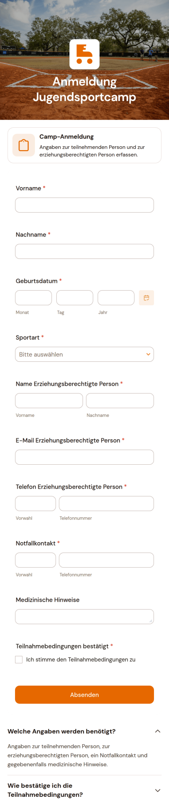 Anmelde-App für Jugendsportlager