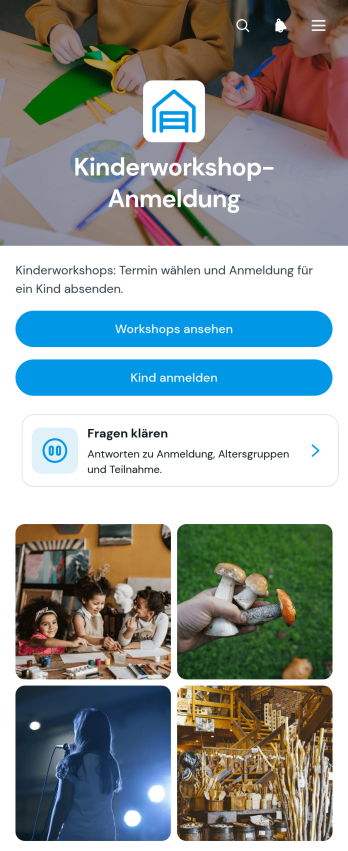 Anmelde-App für Kinderworkshops