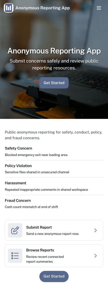 Anonymous Reporting App Template