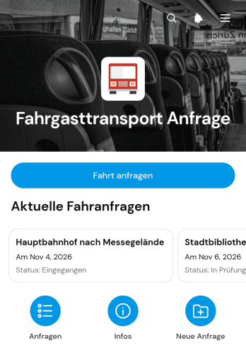 Anwendung für Anfragen zur Personenbeförderung