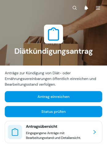 Anwendung für Anträge zur Kündigung von Ernährungsplänen