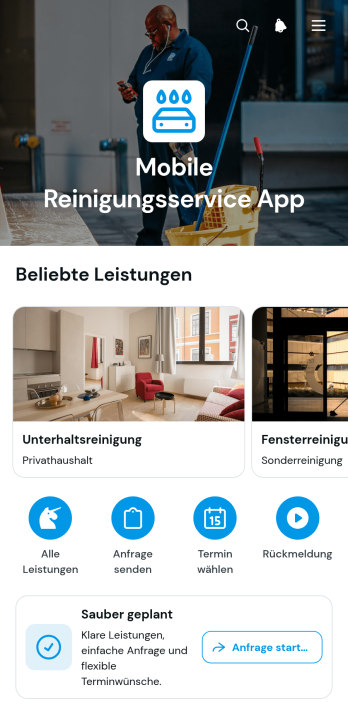 Anwendung für mobile Reinigungsdienste