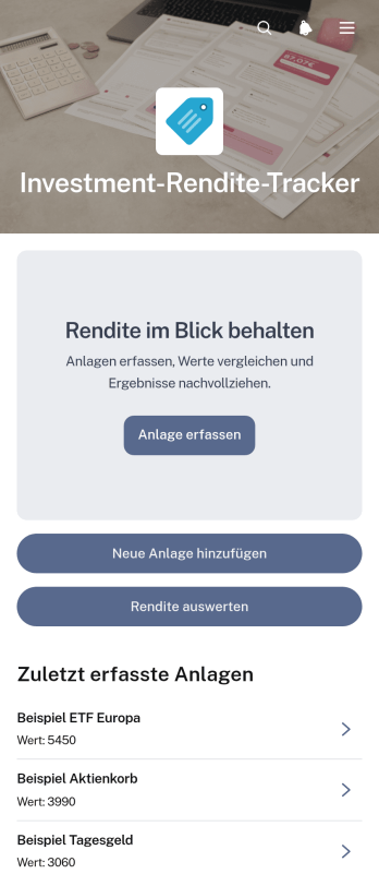 Anwendung zur Nachverfolgung von Anlagerenditen