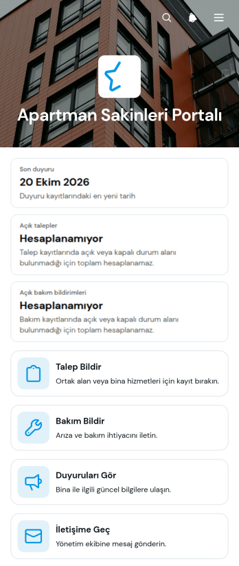 Apartman Sakinleri Portalı Uygulama Șablonu